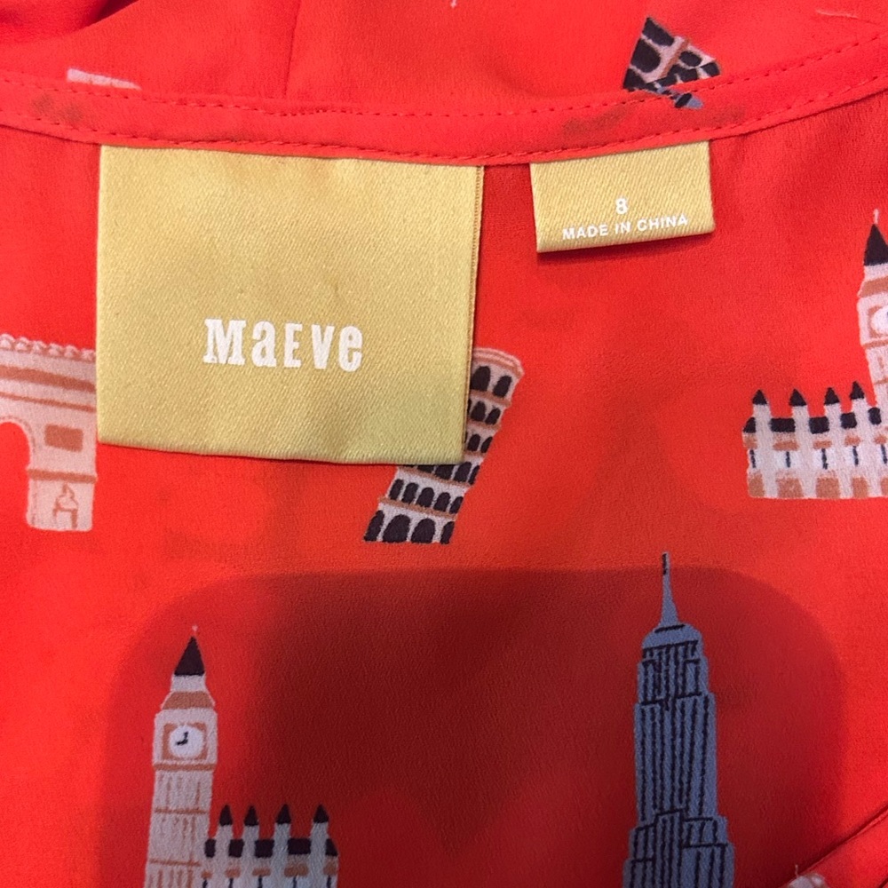 Maeve Ruffled Sleeveless Blouse in orange with unique Prints - Picture 5 of 6